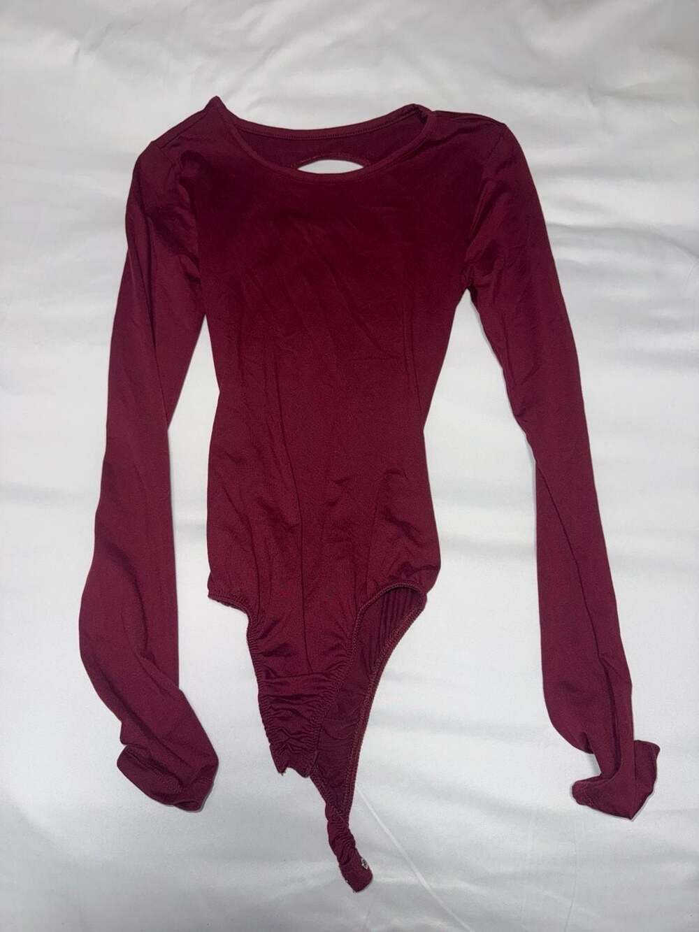 Planet Gold Burgundy Long Sleeve Ruched Back Bodysuit with Cutout
